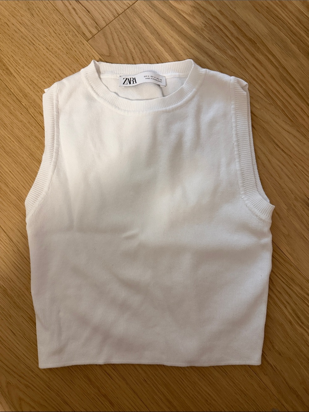 Zara White Ribbed Sleeveless Knit Tank